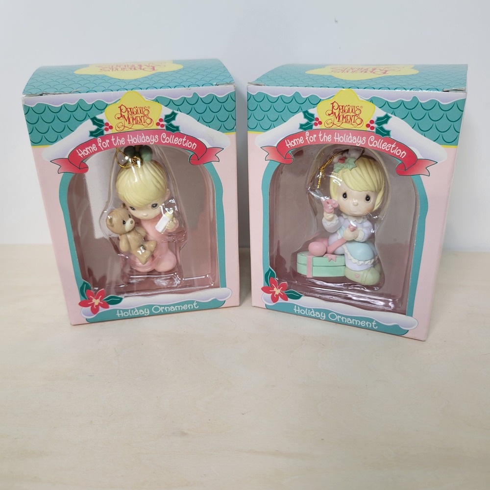 Precious Moments Home for the Holidays Ornament Set Angel Teddy‎ Enesco